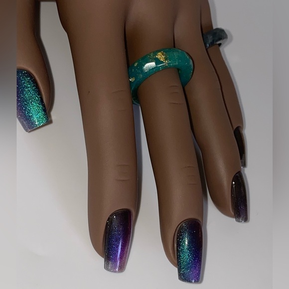 Handmade press on nails, 20 pc, blue magnetic gel - Picture 13 of 13